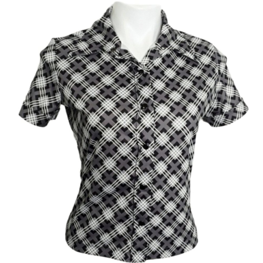 Necessary Objects Short Sleeve Pattern Shirt Euc … - image 5